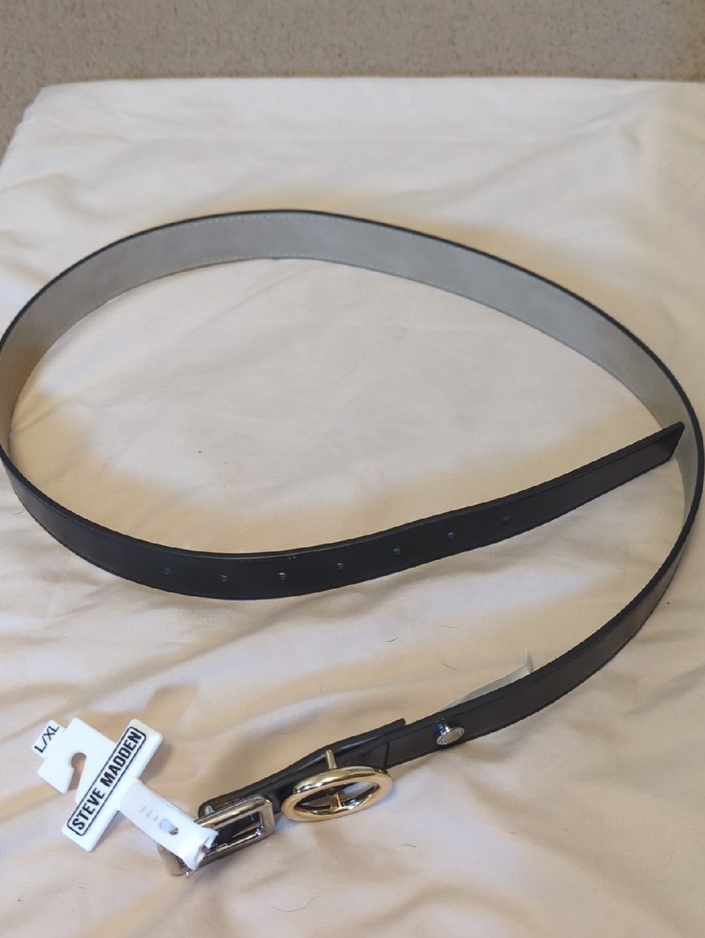 Steve Madden Black Belt with Gold Buckle